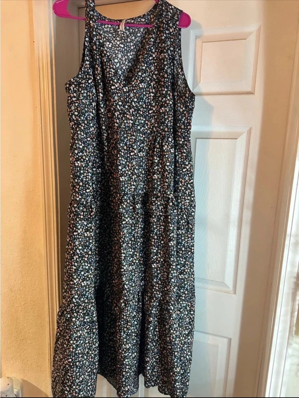 Sleeveless Black Maxi Dress with Small Multicolor Floral Print
